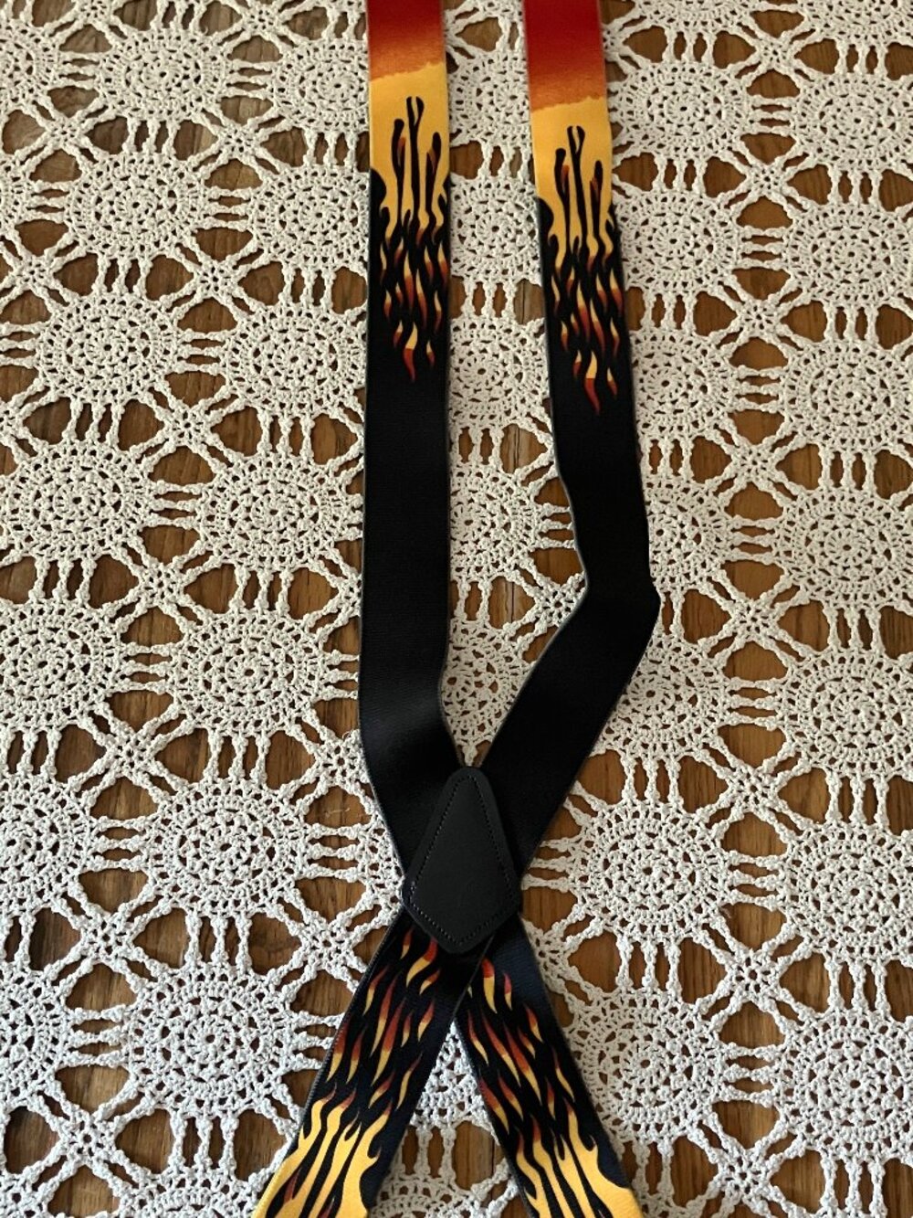 Men’s Unbranded Elastic X Adjustable Suspenders Black with Red & Yellow Flames